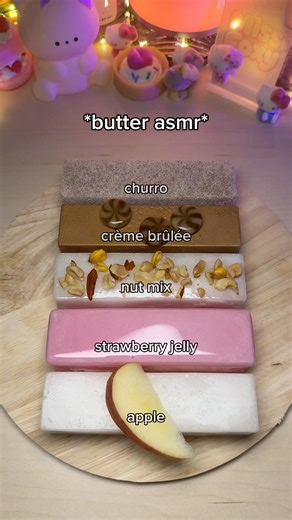 flavoured butter sticks *filled with slime*🍎🥜🍓🥐 #asmr #slime #asmrforsleep