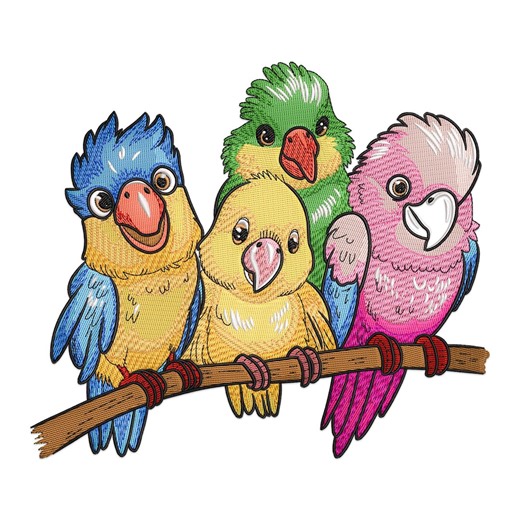 Parrot Embroidery Design, Colorful Parrots Are Sitting on a Branch Machine Embroidery Design, Colorful Bird Embroidery File. - Etsy