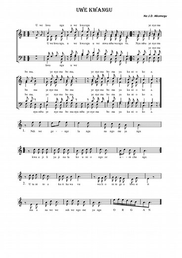 UWE KWANGU BY MKOMAGU - Swahili Catholic Music Notes