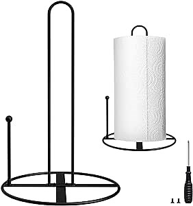 Black Paper Towel Holder Countertop Stand - Standing Modern Paper Towel Holders for Kitchen Standard and Large Size Rolls