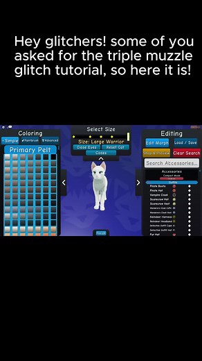 Wcue Glitchers (@wcueglitchers) - (PAUSE TO READ!) A lot of people requested the triple muzzle tutorial, so here it is! @o1miaaaa1o @1wethanw1 @murderdrones.sentinel @tbh.creaturee #wcue #wcueroblox #warriorcatsroblox #warriorcatsultimateedition #glitch #wcueglitch #wcueglitchers #tutorial