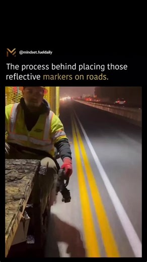 Mindsetfueldaily on Instagram: "Workers are installing reflective road markers along the 405 freeway. They use bituminous adhesive heated to nearly 400°F, pressing each marker into place as part of a temporary lane marking setup. The hot glue forms a solid grip with the asphalt, making sure the reflectors stay secure even with constant vehicle pressure. It’s a quick, precise job that most drivers never notice — but it’s what keeps the highways bright, guided, and safe at night. Follow For More �