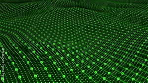 Looping background with abstract digital green waves made of hi-tech grid and particles, 4k , 60 fps