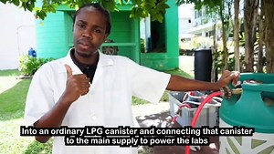 In this video, Nikolai demonstrates how the bio-gas that was generated from the organic material can be further converted to Bio-Methane and used to power the labs here on Campus. | The University of the West Indies, Cave Hill Campus