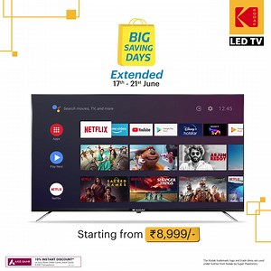 13K views · 110 reactions | With Kodak Smart TV, you get incredible features, sharp picture quality, and more. The #BigSavingDays sale on Flipkart has been extended, and so have the bank offers on Kodak Smart TV. Make the most of it by clicking here: https://bit.ly/FKKodakTv #KodakTV #SmartTV #AndroidTV #tvdeals #FlipkartSale | Kodak TV India | Facebook
