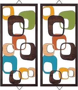 CroBlissful 2 Pcs Mid Century Wall Art Mid Century Modern Decor Elegance Wall Accents Wood Abstract Decor Geometric Panels for Interior Panel Wood Art for Home Living Room