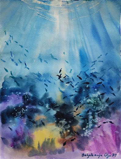 Blue Ocean Original Watercolor Painting, Coral Reef Fish Art, Artwork, Wall Art Deco, Housewarming Gift for Art Lover - Etsy