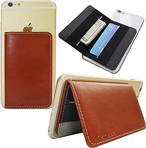 Tainada Stick On 3M Adhesive Flip Card Holder Multi-Card Slot Wallet ID, Credit Card Cash with Phone Stand Function for Apple iPhone, Samsung Galaxy, Android Cell Phones + Bonus Cord Wrapper (Brown)