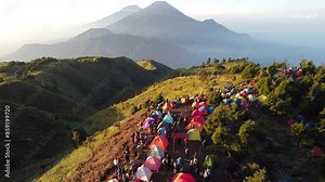 The drone view of Prau Mountain in Wonosobo Regency, Central Java, Indonesia. It was taken on June 9, 2024 by a professional. It's an iconic mountain in this regency Stock Video