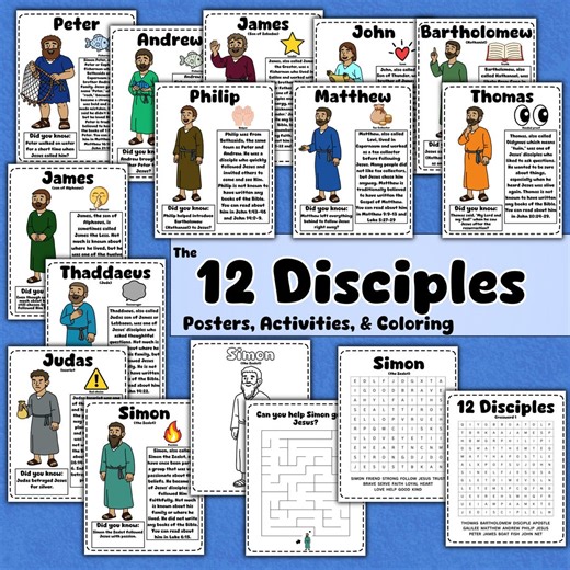 Learn the 12 Disciples With These Posters, Activities, and Coloring (instant Download) - Etsy