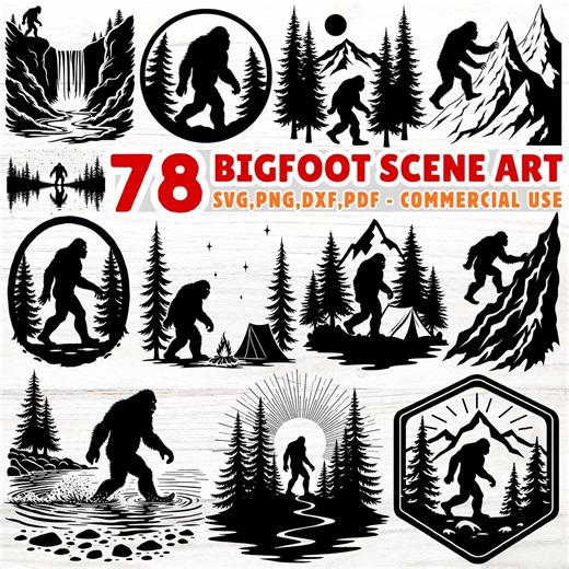 Bigfoot Scene Art Svg Png Pdf & Dxf Bundle for Forest Crafts Instant Downloads - Etsy