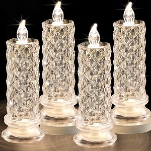 Rose Shadow LED Flameless Candles, 4PCS Romantic Battery Operated Candles Led Pillar Candles for Valentines Anniversary Wedding Christmas Decorations
