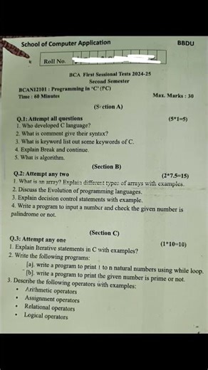 #programminginc #programming #bca #questionpaper #question #examination #semesterexampreparation