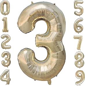 Number 3 Balloons White Gold Three Balloon for 3 Year Old Birthday Decorations 40 Inches Light Golden Large Numbers 3rd Birthday Party Platinum Ballons Beige 3 Digital Neutral TWIHWEI Gold Balloon 3