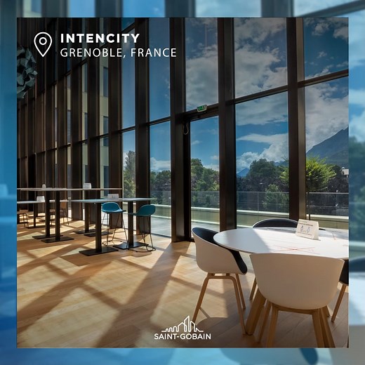 [#SGProject] 🪟 Dynamic glass that tints or clears automatically depending on temperature and occupancy while reducing energy costs? 🙌 This is not a miracle... It's called electrochromic glass from SageGlass, a Saint-Gobain company! ☀️A solution that Schneider Electric has chosen to equip the company restaurant at its new #IntenCity site in Grenoble. 🪄An innovative glass, which, whilst providing heat and light controls, allows to keep untouch the magnificent view of the mountains. 👉Learn more