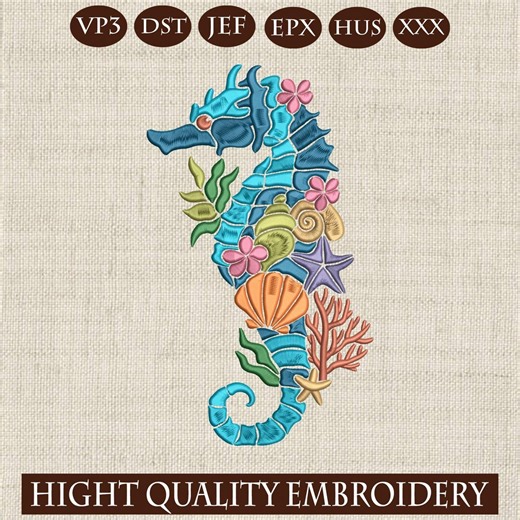 Seahorse Embroidery Design, Ocean Themed Machine Embroidery, Sea Life Pattern, Coastal Nautical Embroidery File, Beach Decor Embroidery Art - Etsy