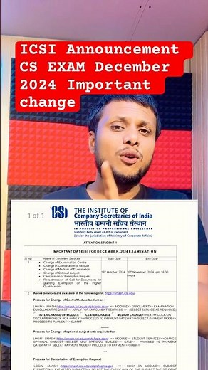 ICSI Announcement CS EXAM December 2024 Important change