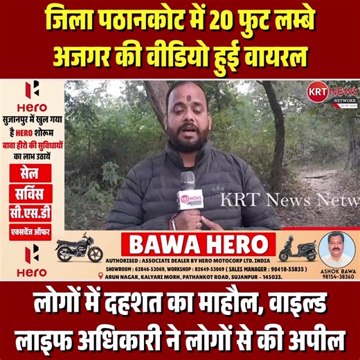 जिला पठानकोट में 20 फुट लम्बे अजगर की वीडियो हुई वायरल, लोगों में दहशत का माहौल, वाइल्ड लाइफ अधिकारी ने लोगों से की अपील #pathankot #pathankotnews #LatestNews #snake #python #videoviral | KRT News Network