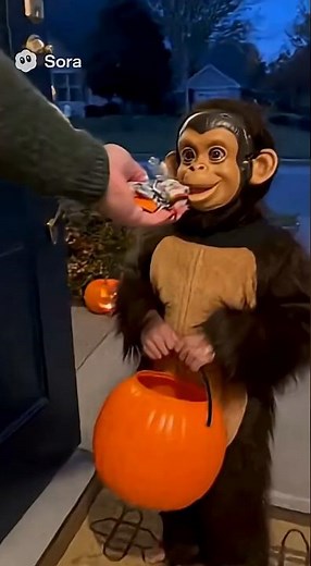 MONKEY KID Trick-or-Treats… Then the MASK COMES OFF!