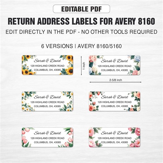Return Address Labels, Editable for Avery Labels 8160, Address Label Template, Avery 1 X 2-5/8" Inkjet Labels, Floral Botanical Designs - Etsy UK