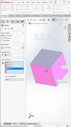 Draft and Shell in Solidworks #solidworks #draft #solidworkstutorial #solidworksbeginnerstutorials