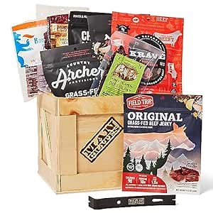 Man Crates, Slaughterhouse Crate – Includes 6 Delicious Bags of Beef Jerky – Flavor Profiles Include Creeping Reaper, Fuego, Original, and More