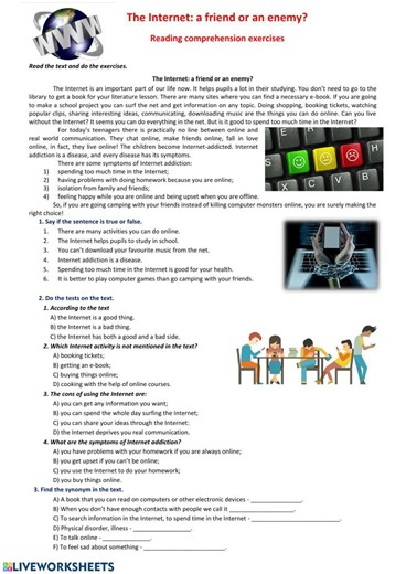 The Internet: A friend or an enemy? worksheet