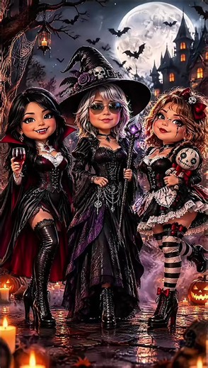 Plantilla de Halloween de brujas 🧙‍♀️ ¡Transforma tu foto en este mundo mágico de terror dulce! ¡Plantilla de Halloween para fotos de amigas! 🎃 Transforma tu foto en una bruja de Halloween ✨ Crea una foto de Halloween mágica con tus amigas 🎃 Entra en este cuento oscuro bajo la luna llena 🌕 Brujas, vampiros y esqueletos en una sola imagen 🦇 Solo sube una foto y obtén este efecto sorprendente ✨ Haz una foto de grupo inolvidable para Halloween 🕯️ ¡Tu foto se convierte en una escena de películ