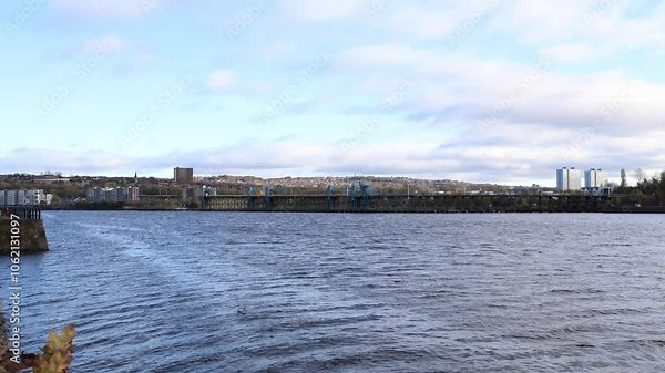 Gateshead UK: 29th Oct 2024: Dunston Staiths view from Newcastle side of the River Tyne on a sunny autumn day