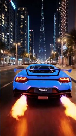 Dubai Neon Drift: Huracán Neon Blue on Downtown Boulevard