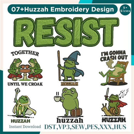 Huzzah Frog Machine Embroidery Design Bundle Medieval Frog Wizard Knight Funny Fantasy Cute Frog Designs 5 sizes PES Digital Files Download - Etsy