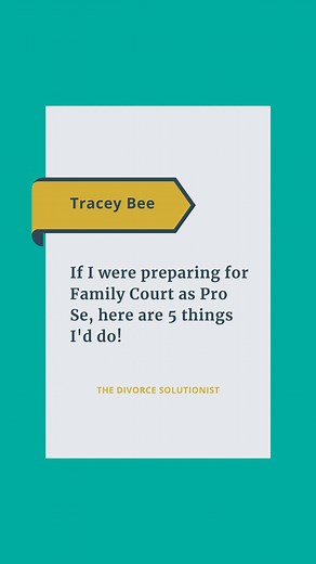 If you’re going Pro Se, stop playing small. Document everything. Learn the judge’s exact language. Organize your relevant evidence. Nail a 2-minute statement. Predict their lies and preempt them. At The Divorce Solutionist, I help you prepare like a pro, increasing your chances of accomplishing your goals in Family Court. Want to know what really happens in Family Court? Listen to Tracey Bee on "Self-Represented in Family Court" here ➤ http://thedivorcesolutionist.com/family-law-podcast #thedivo