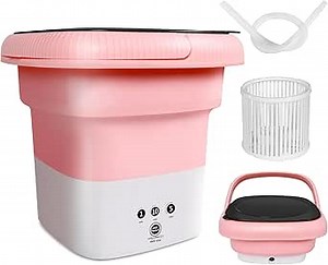 Mini Portable Washer Washing Machine and Dryer 6.5L Small Washing Machine Protable Foldable Laundry Washer Machine Safe water & Save Energy Mini Travel Laundry for Apartments, Dorm, Camping, RV(Pink)