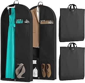 2 Pack Heavy Duty Garment Bags for Travel Suit Bags, Dress Bags, Garment Bags for Hanging Clothes with Pockets Men's Suit Holder for Shirts, Coats, Dresses (Black, 2Pack 60")
