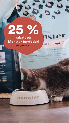 25 % rabatt på Monster 🐶🐱🔥 Dags att fylla matskålen! Ladda ner Bonuscard-appen, aktivera koden 👉 MONSTER25HUND eller MONSTER25KATT och handla hos din närmaste Bonuscard-anslutna butik. 📦 Gäller torrfoder (minst 2 kg) ⏰ Giltigt t.o.m. 31/1 Kan ej kombineras med andra erbjudanden. Skynda innan det är slut ❤️