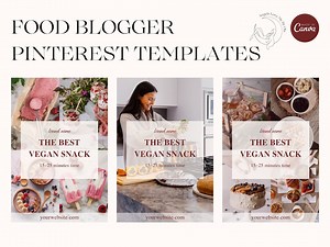 10 Editable Food Blogger Pinterest Templates ~ Canva ~ Pinterest Templates ~ Social Media Templates - Etsy