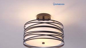 Drum Semi Flush Mount Ceiling Light Fixture Vintage Modern Farmhouse 2-Lights Linen Drum Ceiling Lighting Rustic Black Ceiling lamp for Dining Room, Bedroom, Kitchen, Laundry Room