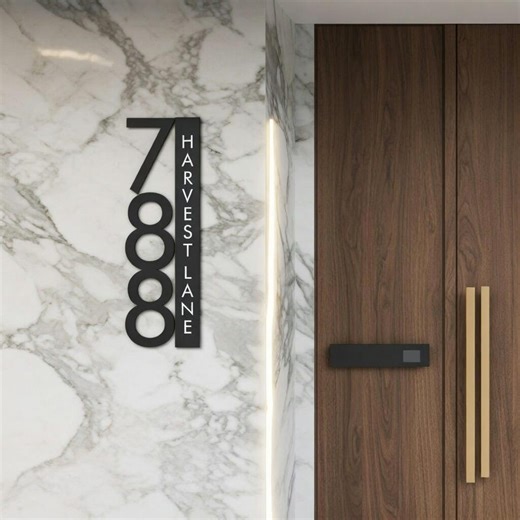 Modern Vertical Address Sign - Custom House Numbers & Street Name - Minimalist Metal Address Plaque - Etsy