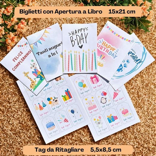 Kids' Greeting Cards Kit in PDF - Printable and Foldable Birthday Cards   Gift Bag Tags - A4 Format, Double-sided - Etsy