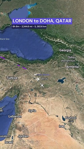 LONDON to DOHA, QATAR Flight Route - Time and Distance
