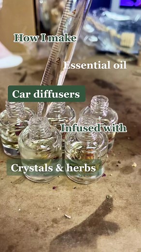 How to make essential oil car diffusers infused with crystals & herbs ✨🚙🌿. This is our Love Car Diffuser scented with Rose, Sage, & Geranium essential oils & infused with rose quartz crystals & dried sage & rose 🥀 . . . . #cardiffuser #nontoxicproducts #aromatherapy #rose #geranium
