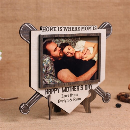 Personalized Baseball Mom Photo Frame, Custom Home Plate Wood Sign With Crossed Bats, 3D Layered Sports Decor, Mother's Day 2026 Sports Gift - Etsy