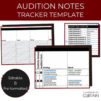 Audition Notes Tracker for Plays & Musicals – Theatre Production, Director