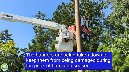 Farewell, banners!🇺🇸 Myrtle Beach's Military Appreciation Banners hanging along Harrelson Boulevard and Ocean Boulevard were taken down today, August 25. The banners were installed in May to say "thank you" to military service members. Public Works crews removed the banners in preparation for peak hurricane season, which tends to ramp up in September. Applicants can pick up the keepsakes from 9 a.m. to 4:30 p.m., beginning Wednesday, September 3 through Friday, October 3, at City Hall, 937 Bro