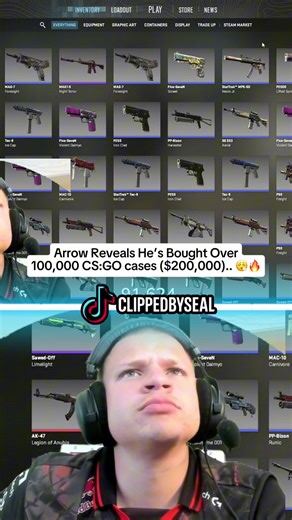 Arrow Reveals He’s Bought Over 100,000 CS:GO cases ($200,000).. 😮‍💨🔥#clippedbyseal