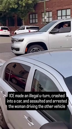 Video shows ICE making an illegal U-turn, crashing into a car, assaulting and arresting the woman driving the vehicle they crashed into. She was on her way to work. There are at least 4 violations by ICE in this video: • Illegal U-turn: Traffic code violation (e.g., reckless driving or unsafe maneuver under state vehicle codes like California VC 21461). • Crash liability: Negligent/reckless operation causing collision, violating duty of care and traffic safety statutes. • Excessive force/unlawfu
