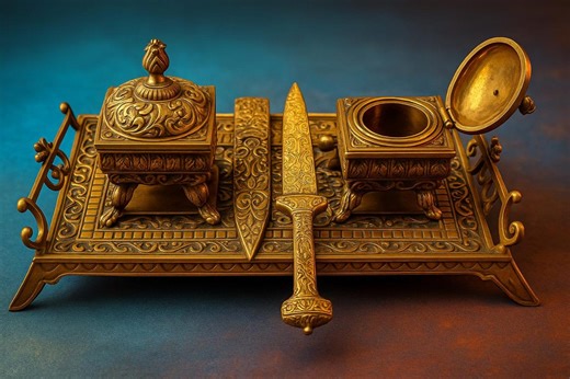 Antique Brass Double Inkwell Desk Set: Victorian Office Decor - Etsy