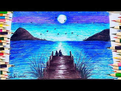 Como Desenhar Uma Linda Paisagem Noite - Paisagem Noite passo A passo
