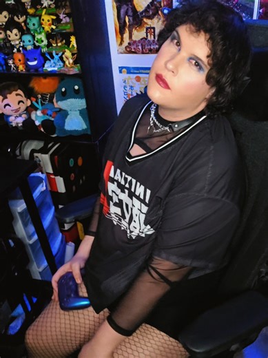 Femboy wants to play games with you 🥰🥰 I wore this fit on a stream playing Need For Speed Carbon (and Overwatch, but mainly NFS) #femboy #altboy #gamerboy #makeup #fishnets
