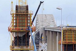 Gerald Desmond Bridge Replacement, Long Beach, USA The Gerald Desmond Bridge, built in 1968, has been an ongoing concern due to a low vertical clearance for large cargo containers as well as being in a highly active seismic zone. Completion of the replacement cable-stayed bridge is planned for 2018, with six travel lanes, a higher clearance and some of the thickest rebar densities we have seen at PERI. The project has involved over 2,000 hours of specialized engineering and multiple assembly tea